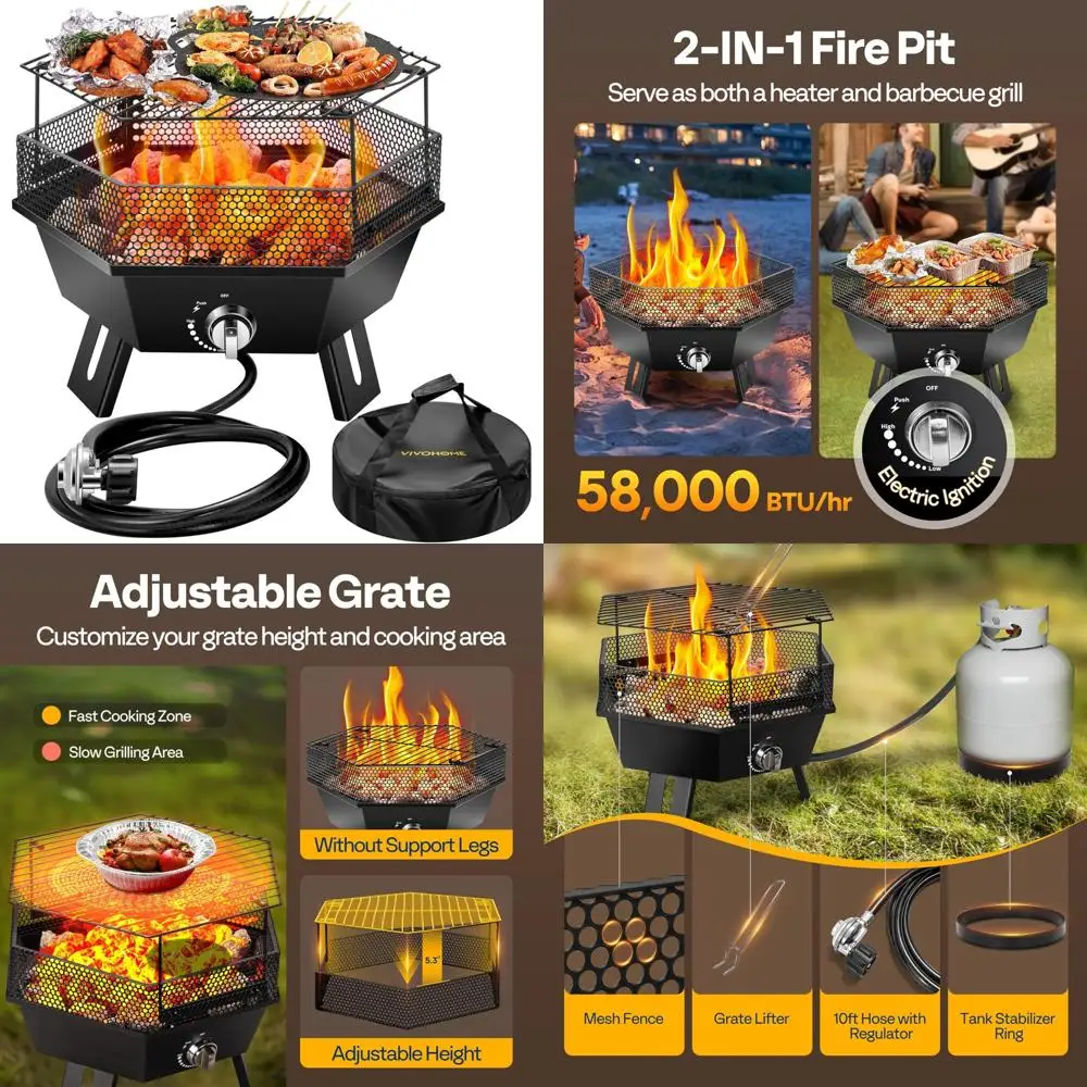 Portable 58,000 BTU Propane Fire Pit, 24-Inch Smokeless Outdoor Design with Carry Bag, Tank Holder, Ideal for Patio, Backyard,
Portable 58,000 BTU Propane Fire Pit, 24-Inch Smokeless Outdoor Design with Carry Bag, Tank Holder, Ideal for Patio, Backyard,