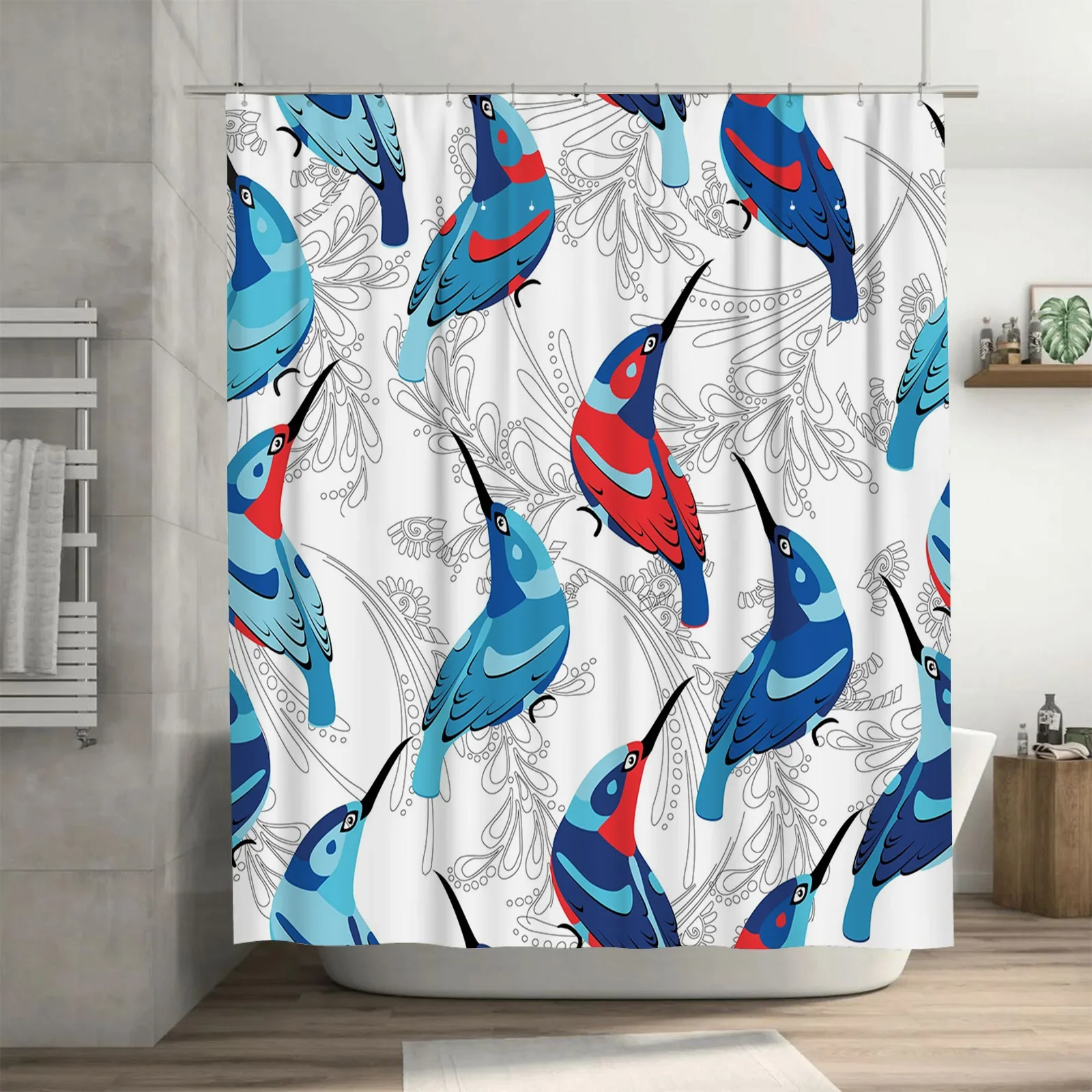 Очаровательная занавеска для душа с колибри — синий и красный принт, водонепроницаемый декор для ванной комнаты для украшения дома
Очаровательная занавеска для душа с колибри — синий и красный принт, водонепроницаемый декор для ванной комнаты для украшения дома