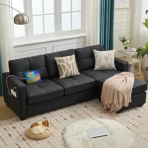 YBOATLE Black Sectional Couches w/Side Pockets for Living Room, Comfy Faux Leather Modular Convertible L Shaped Sofas
YBOATLE Black Sectional Couches w/Side Pockets for Living Room, Comfy Faux Leather Modular Convertible L Shaped Sofas
