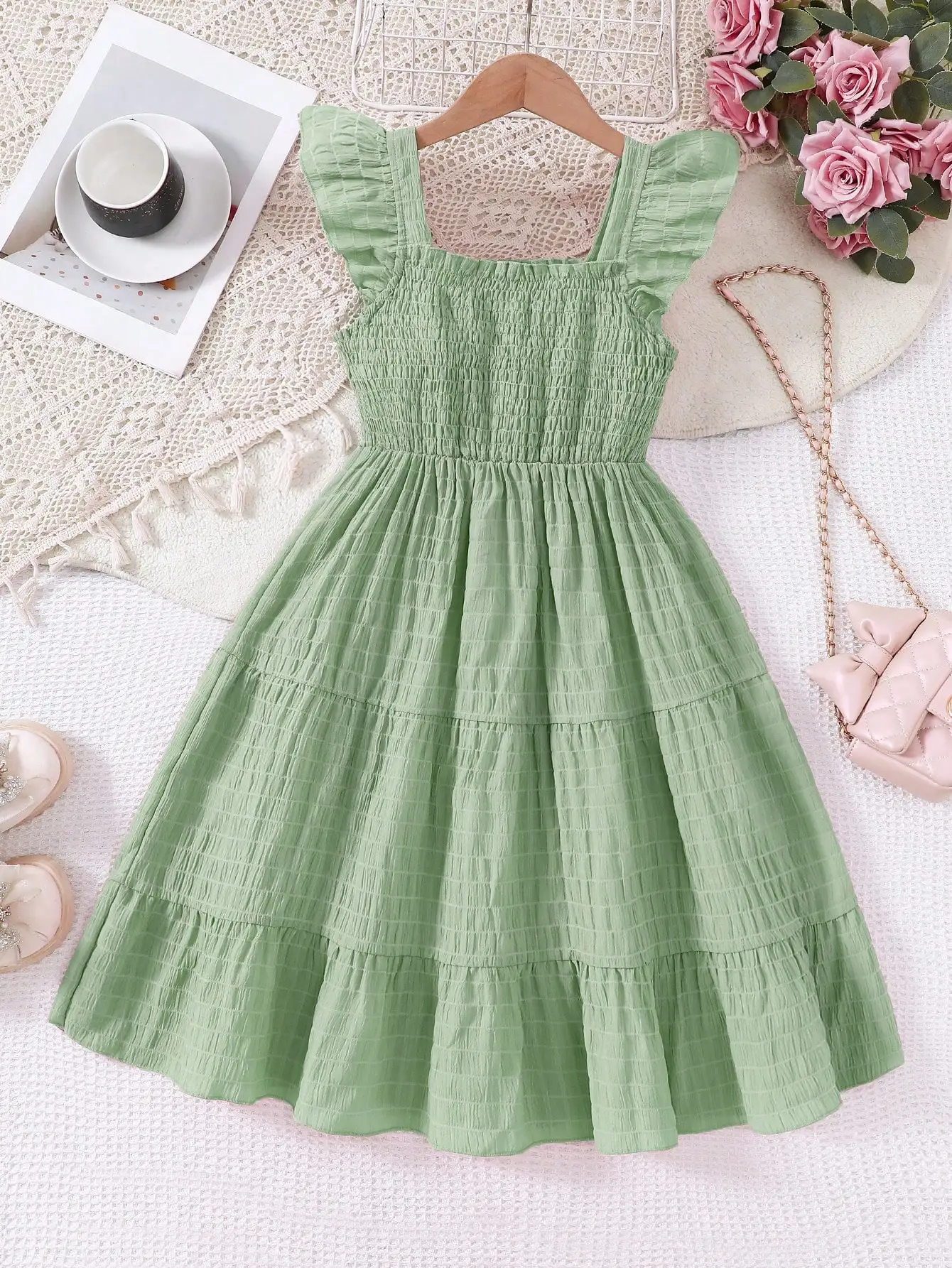 Women's Green Square Neck Cap Sleeve Smocked Waist Tiered A-Line Casual Dress
Women's Green Square Neck Cap Sleeve Smocked Waist Tiered A-Line Casual Dress