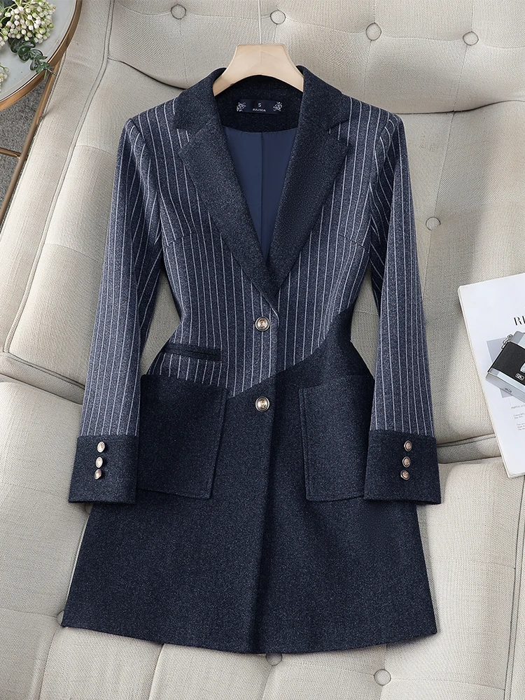 Autumn Winter Women's Blazer Black Blue Stripe Ladies Casual Female Long Jacket Coat
Autumn Winter Women's Blazer Black Blue Stripe Ladies Casual Female Long Jacket Coat