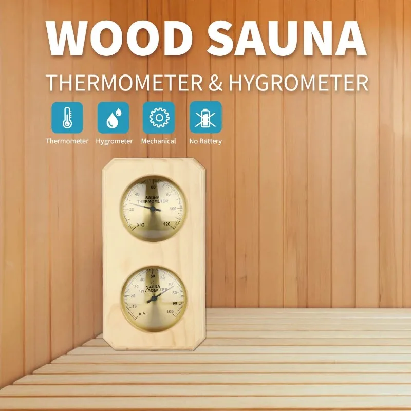 Wood Sauna Thermometer & Hygrometer Wall-Mounted Spa Accessory Mechanical No Battery Required - For Family Hotel Sauna Steam
Wood Sauna Thermometer & Hygrometer Wall-Mounted Spa Accessory Mechanical No Battery Required - For Family Hotel Sauna Steam