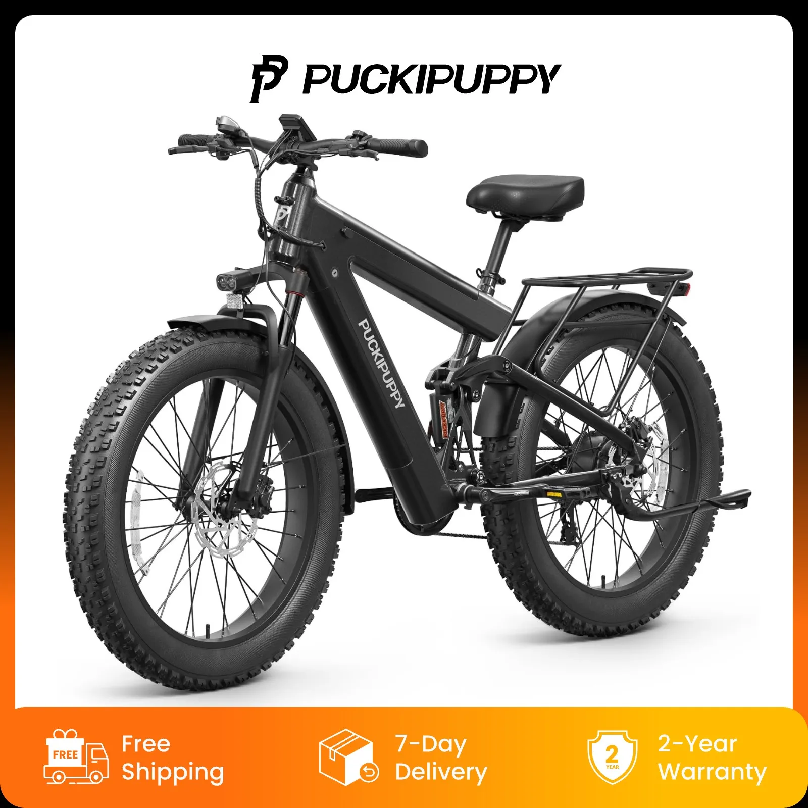 PUCKIPUPPY Bulldog Pro 1350W Electric Bike for Adults, 130 Miles Dual 48V 30Ah Long Range Ebike with Torque Sensor 28MPH 8-Speed 26"x4" Fat Tires Full Suspension Long-Distance Travel + 2-Year Warranty
PUCKIPUPPY Bulldog Pro 1350W Electric Bike for Adults, 130 Miles Dual 48V 30Ah Long Range Ebike with Torque Sensor 28MPH 8-Speed 26"x4" Fat Tires Full Suspension Long-Distance Travel + 2-Year Warranty