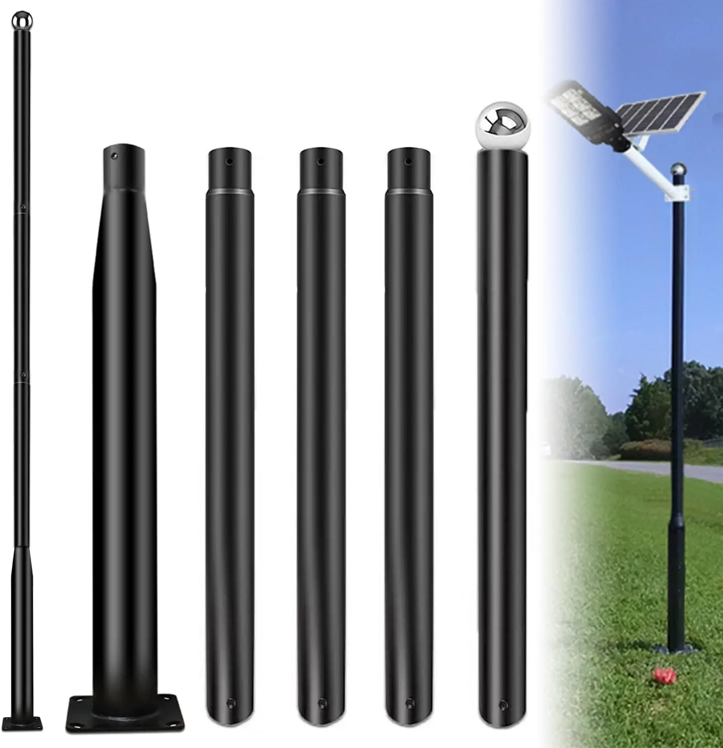 16ft Black Adjustable Metal Street Light Pole with Rebar Cage for Outdoor Lighting
16ft Black Adjustable Metal Street Light Pole with Rebar Cage for Outdoor Lighting