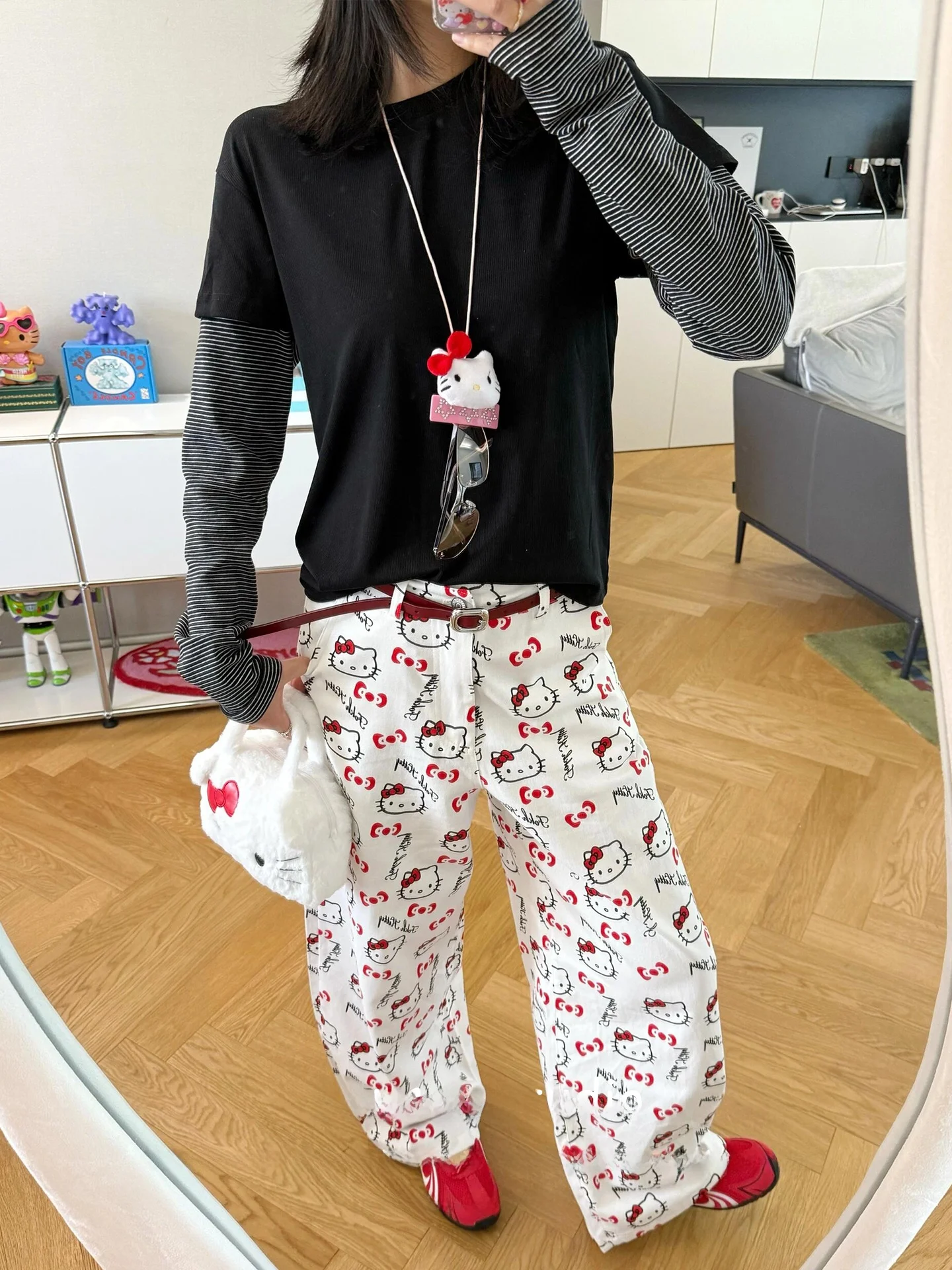 Женские широкие брюки Laid-ba Sle с принтом Hello Kitty, свободные, прямые, в пол, с высокой талией, на пуговицах, весна
Женские широкие брюки Laid-ba Sle с принтом Hello Kitty, свободные, прямые, в пол, с высокой талией, на пуговицах, весна