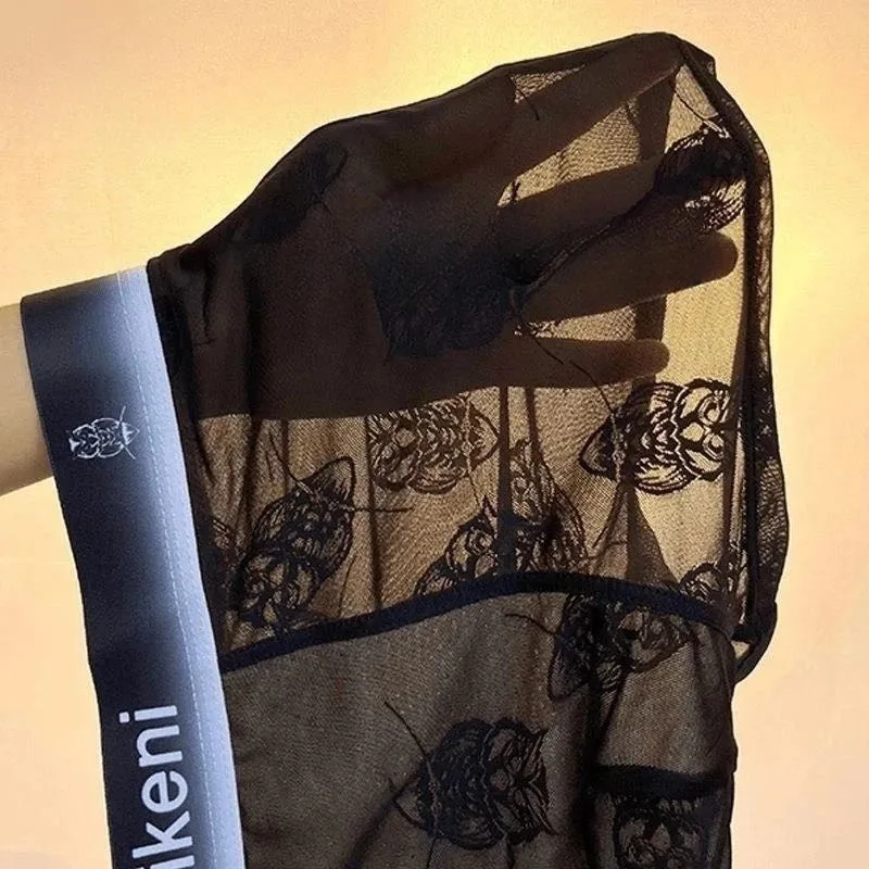 Sexy Lace Lingerie Owl Print Man Underwear Ice Silk Mens Transparent Soft Boxers Silky Mesh Boxershorts Breathable Summer Briefs
Sexy Lace Lingerie Owl Print Man Underwear Ice Silk Mens Transparent Soft Boxers Silky Mesh Boxershorts Breathable Summer Briefs