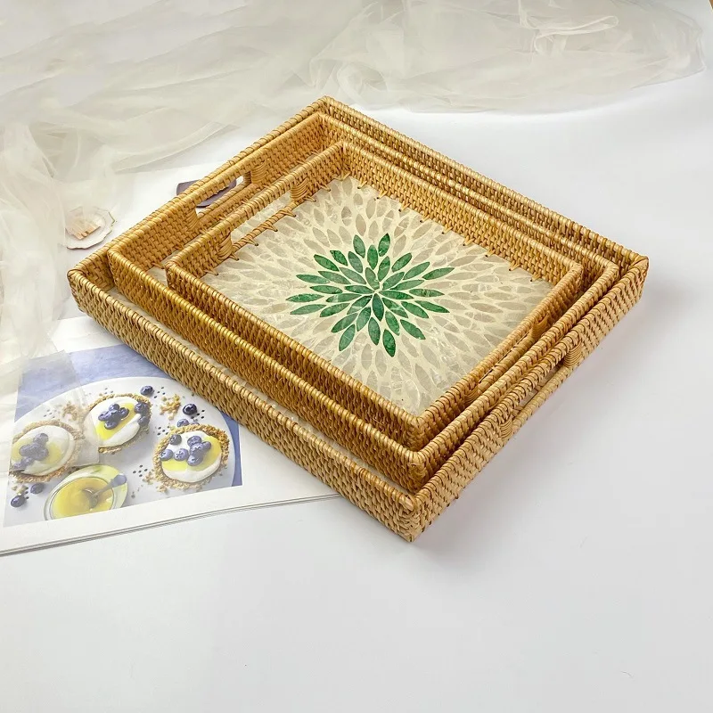 Vietnam Rattan Woven Rectangular Tray Colorful Shell Tea Fruit Plate Jewelry Cosmetic Storage Basket
Vietnam Rattan Woven Rectangular Tray Colorful Shell Tea Fruit Plate Jewelry Cosmetic Storage Basket