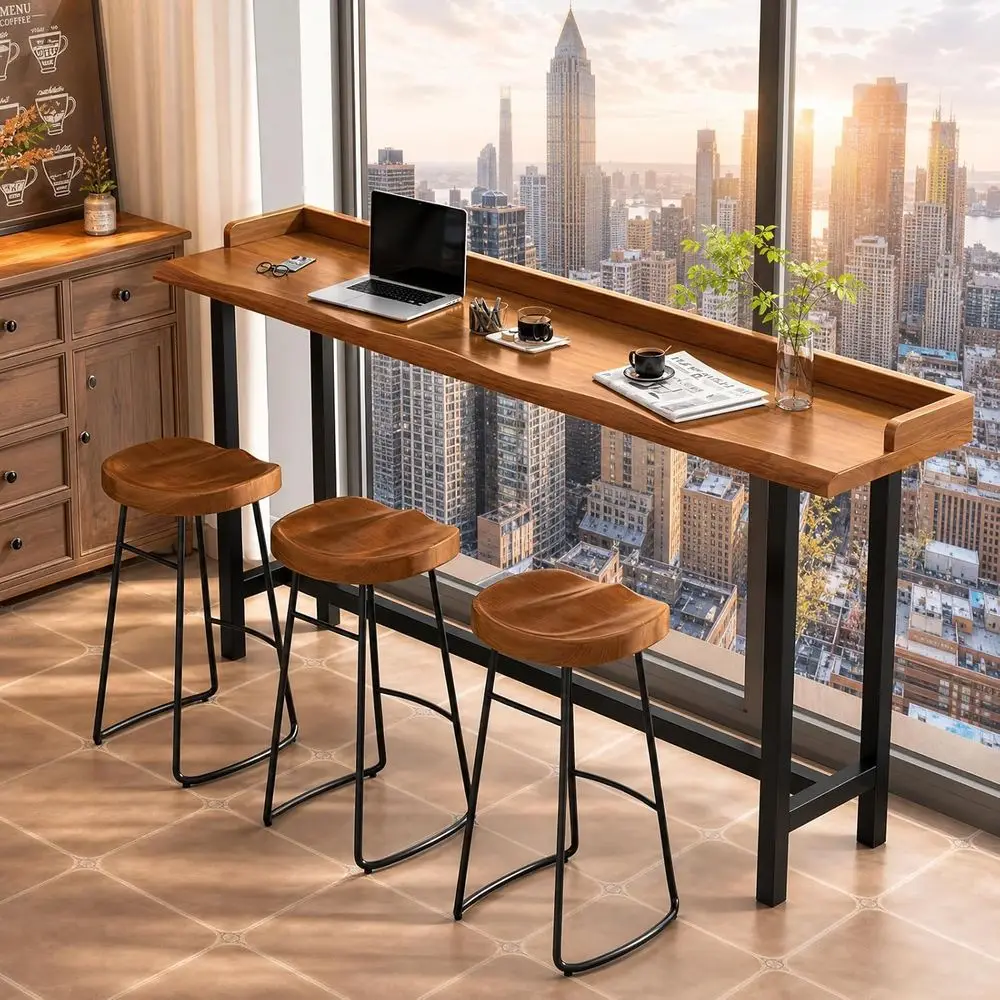 Industrial-Style Live Edge High Top Table with Guardrail, 2 Thick Solid Wood, Suitable for Kitchen, Bar, or Dining Area
Industrial-Style Live Edge High Top Table with Guardrail, 2 Thick Solid Wood, Suitable for Kitchen, Bar, or Dining Area
