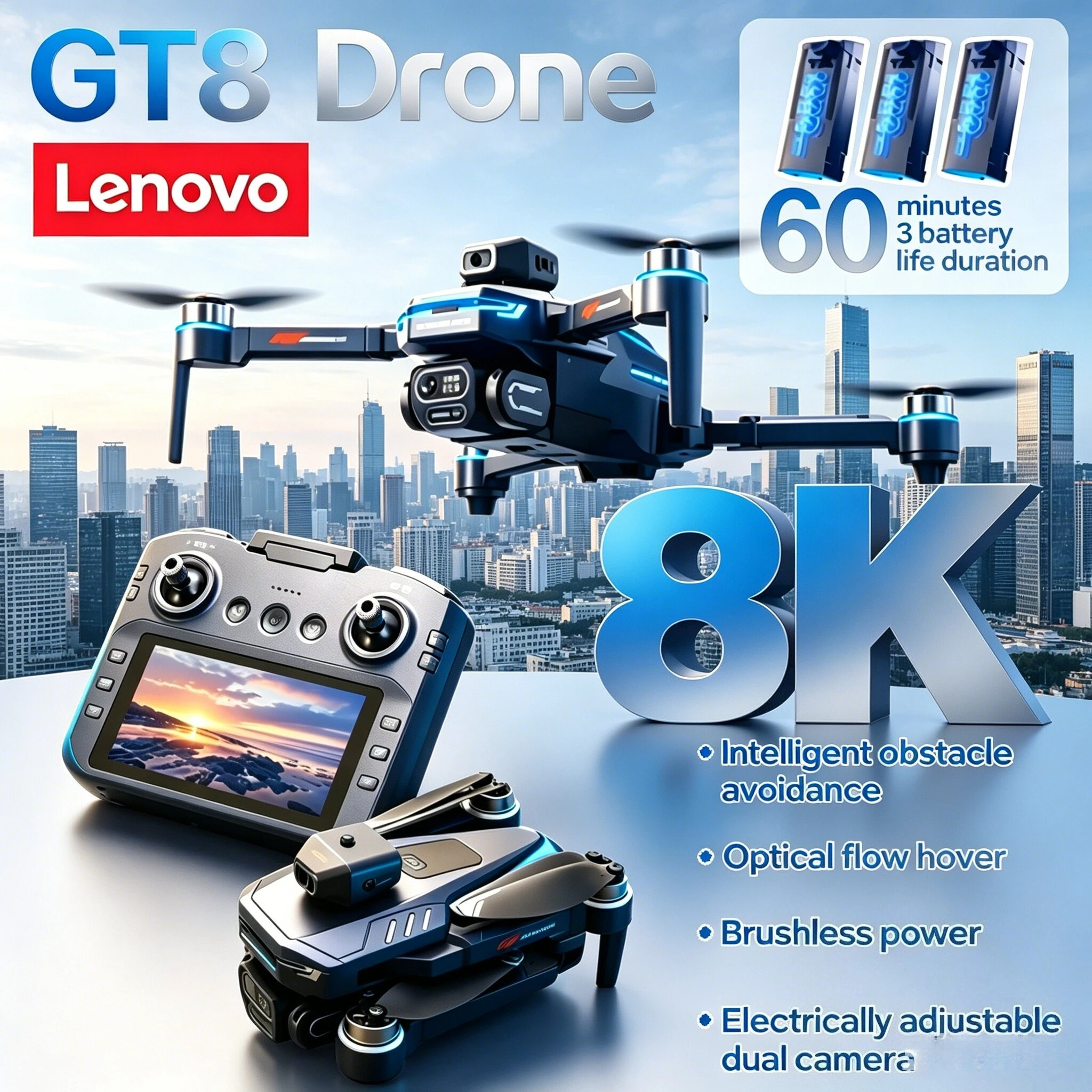 Lenovo GT8 8K HD Dual Camera Foldable Drone GPS 5G WiFi FPV Optical Flow Hovering Brushless RC Quadcopter
Lenovo GT8 8K HD Dual Camera Foldable Drone GPS 5G WiFi FPV Optical Flow Hovering Brushless RC Quadcopter