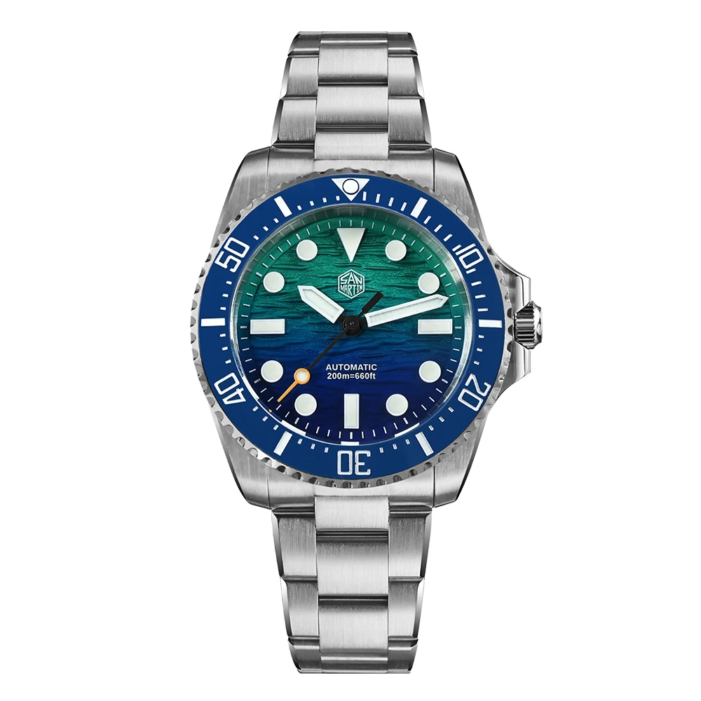 Мужские автоматические часы San Martin, 38 мм, механические наручные часы, водонепроницаемые, 20ATM, светящиеся, Miyota 90S5, циферблат с волнообразной текстурой, керамический безель
Мужские автоматические часы San Martin, 38 мм, механические наручные часы, водонепроницаемые, 20ATM, светящиеся, Miyota 90S5, циферблат с волнообразной текстурой, керамический безель