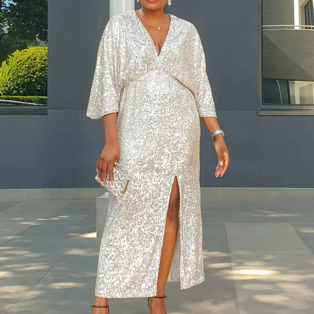 Women's Autumn New 2025 Loose V-neck Fashionable Sequin Slit Long Skirt Formal Wedding Dress Long Evening Party Long Dresses
Women's Autumn New 2025 Loose V-neck Fashionable Sequin Slit Long Skirt Formal Wedding Dress Long Evening Party Long Dresses
