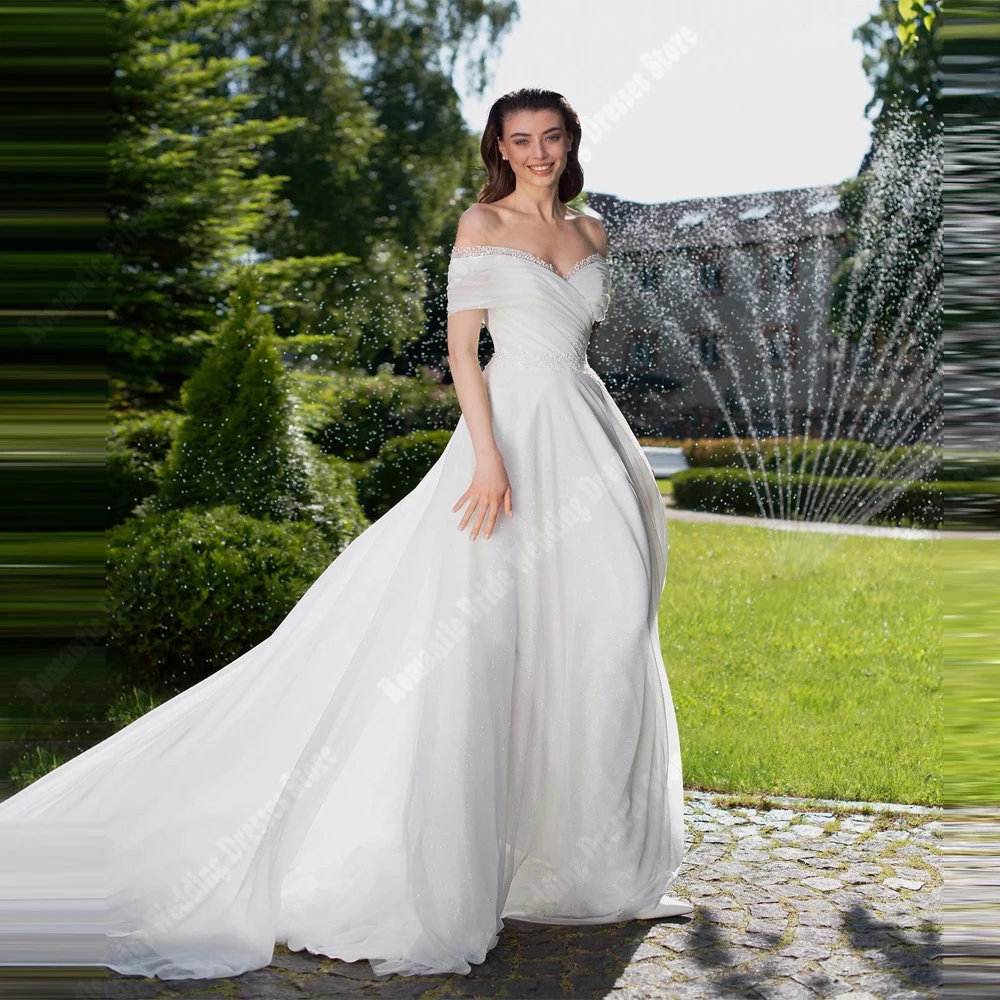 Off Shoulder Sleeveless Women Wedding Dresses Sweetheart Collar A-Line Tulle Gowns Princess Mopping Length Ball Robe Customized
Off Shoulder Sleeveless Women Wedding Dresses Sweetheart Collar A-Line Tulle Gowns Princess Mopping Length Ball Robe Customized