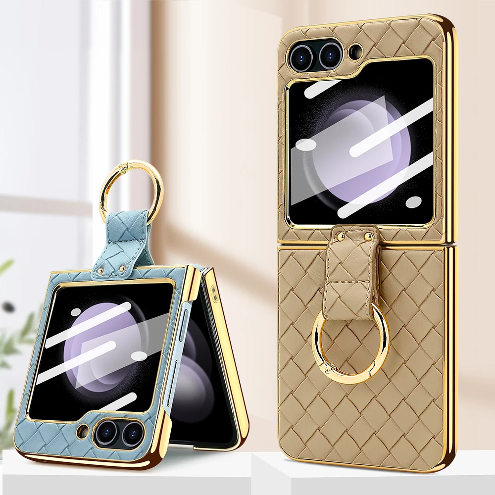 Luxury Leather Plating Ring Holder Case For Samsung Galaxy Z Flip 5 5G Back Screen Glass Hard Cover For Galaxy Z Flip 4 3 Case
Luxury Leather Plating Ring Holder Case For Samsung Galaxy Z Flip 5 5G Back Screen Glass Hard Cover For Galaxy Z Flip 4 3 Case