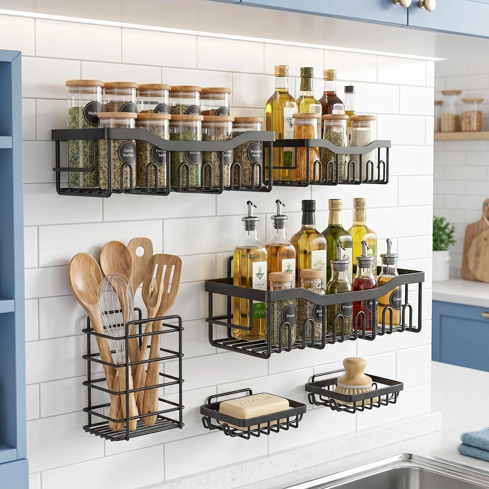 Black No-Drill Bathroom Shelf Set Rust-Resistant Durable Storage for Bath Care Products Universal for Kitchen Spices
Black No-Drill Bathroom Shelf Set Rust-Resistant Durable Storage for Bath Care Products Universal for Kitchen Spices