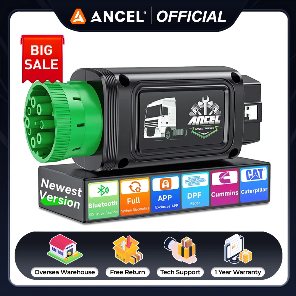 ANCEL HD100 Bluetooth Heavy Duty Truck Scanner Full System Code Reader D-P-F Regen for Cummins for Caterpillar 16 Pin/9 Pin
ANCEL HD100 Bluetooth Heavy Duty Truck Scanner Full System Code Reader D-P-F Regen for Cummins for Caterpillar 16 Pin/9 Pin