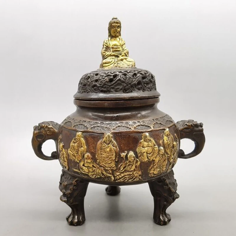 Antique Collection: -Colored Gilt Eighteen Arhats , Home Decorative Ornament, Bronze Incense Burner,
Antique Collection: -Colored Gilt Eighteen Arhats , Home Decorative Ornament, Bronze Incense Burner,