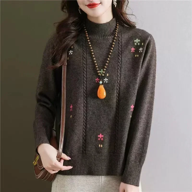 Women's Clothing Vintage Loose Half High Collar Sweater Autumn Winter Jacquard Soft Thick Knitted Pullover Commute Warm Tops
Women's Clothing Vintage Loose Half High Collar Sweater Autumn Winter Jacquard Soft Thick Knitted Pullover Commute Warm Tops