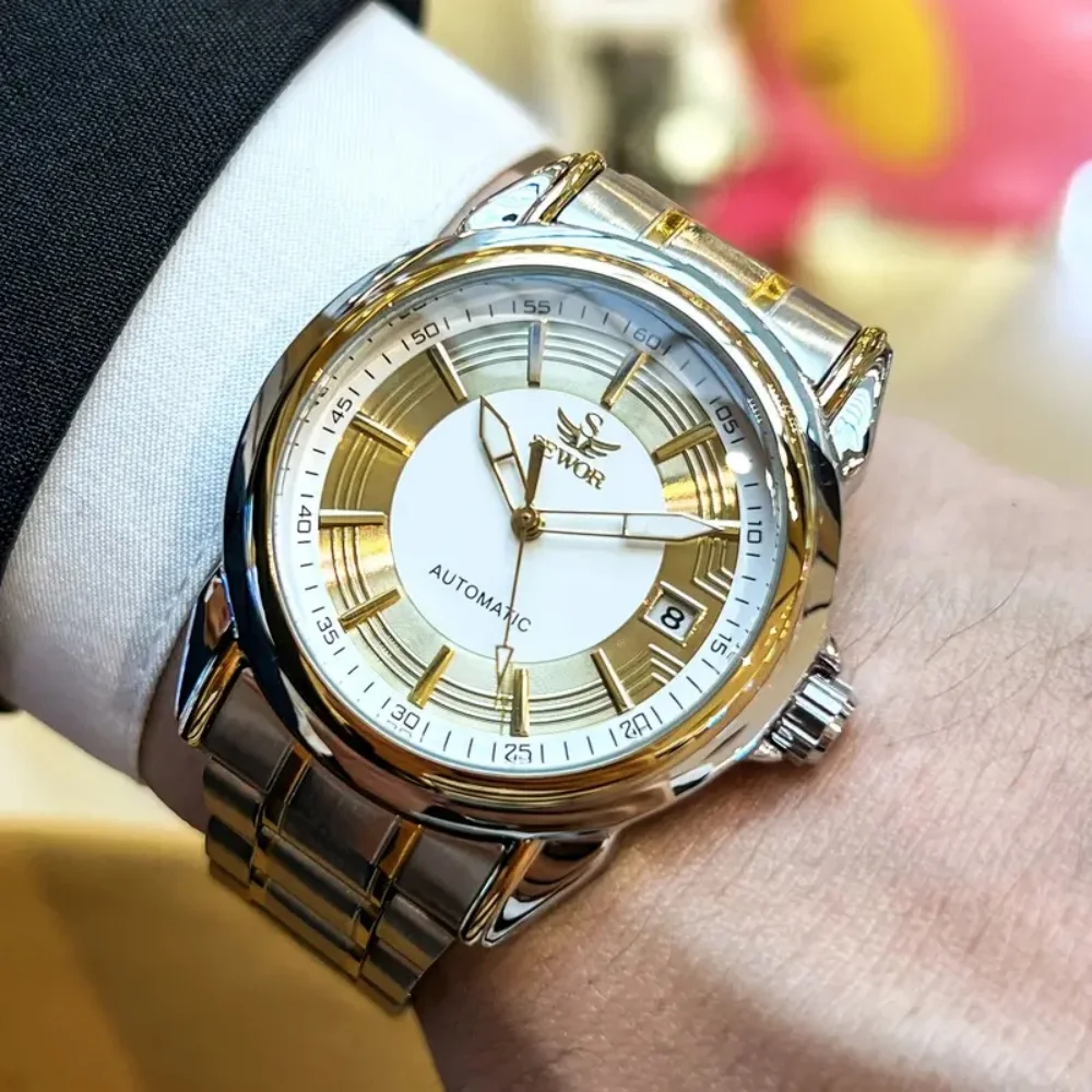 High-End Business Men's Automatic Mechanical Watch - White Dial with Gold Accents, Date Display - Casual and Business Formal Wear Accessory, Holiday and Birthday Gift, Elegant and Exquisite Wristwatch, Vintage Design, Luxurious Accessory, Perfect Christma
High-End Business Men's Automatic Mechanical Watch - White Dial with Gold Accents, Date Display - Casual and Business Formal Wear Accessory, Holiday and Birthday Gift, Elegant and Exquisite Wristwatch, Vintage Design, Luxurious Accessory, Perfect Christma
