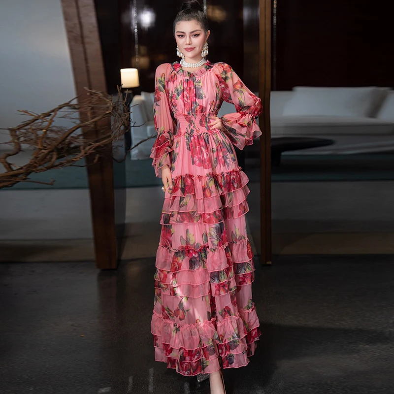 ZJYT Runway 2025 Spring Ruffle Floral Print Chiffon Long Maxi Dresses Women Elegant Slash Neck Elastic Waist Holiday Party Dress
ZJYT Runway 2025 Spring Ruffle Floral Print Chiffon Long Maxi Dresses Women Elegant Slash Neck Elastic Waist Holiday Party Dress