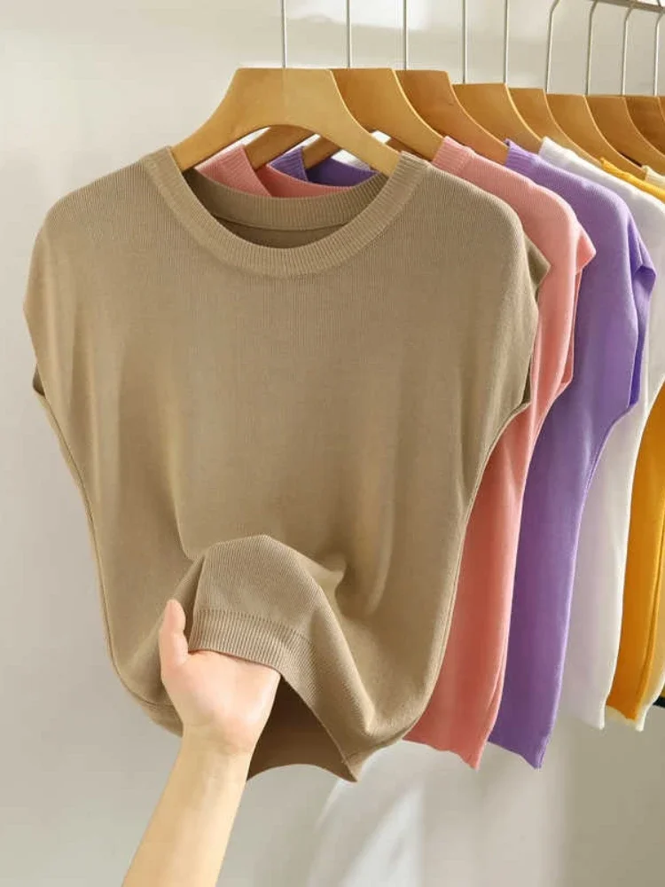 Fashion 2025 Vest Shirt Solid O-neck Collar Knitted Sweater Short Sleeve Office Lady Loose Elegant All-Match Straight Tops
Fashion 2025 Vest Shirt Solid O-neck Collar Knitted Sweater Short Sleeve Office Lady Loose Elegant All-Match Straight Tops