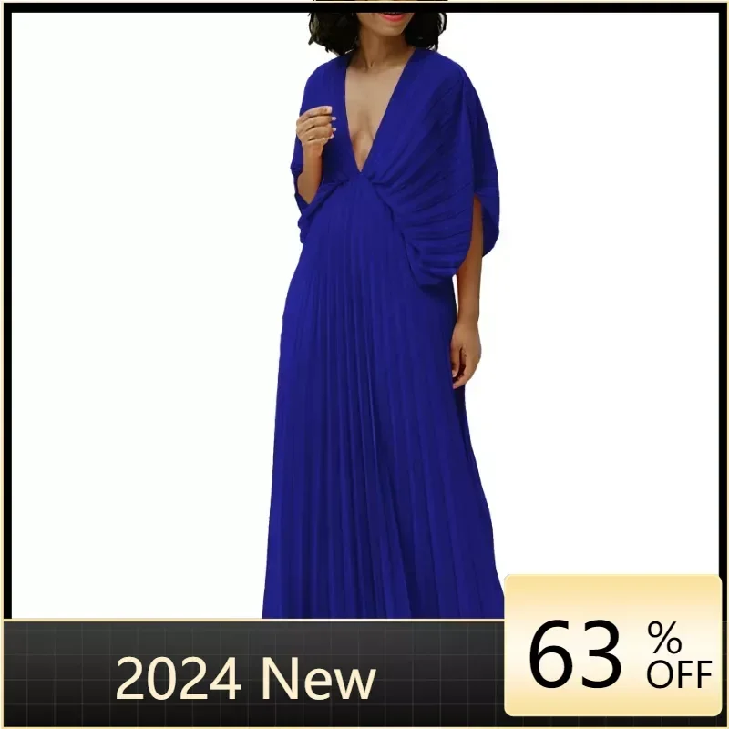 Summer Women's New Dress Fashionable and Sexy V-neck Bat Sleeve Loose Pleated Women's Dress Casual and Elegant Women's Dress
Summer Women's New Dress Fashionable and Sexy V-neck Bat Sleeve Loose Pleated Women's Dress Casual and Elegant Women's Dress