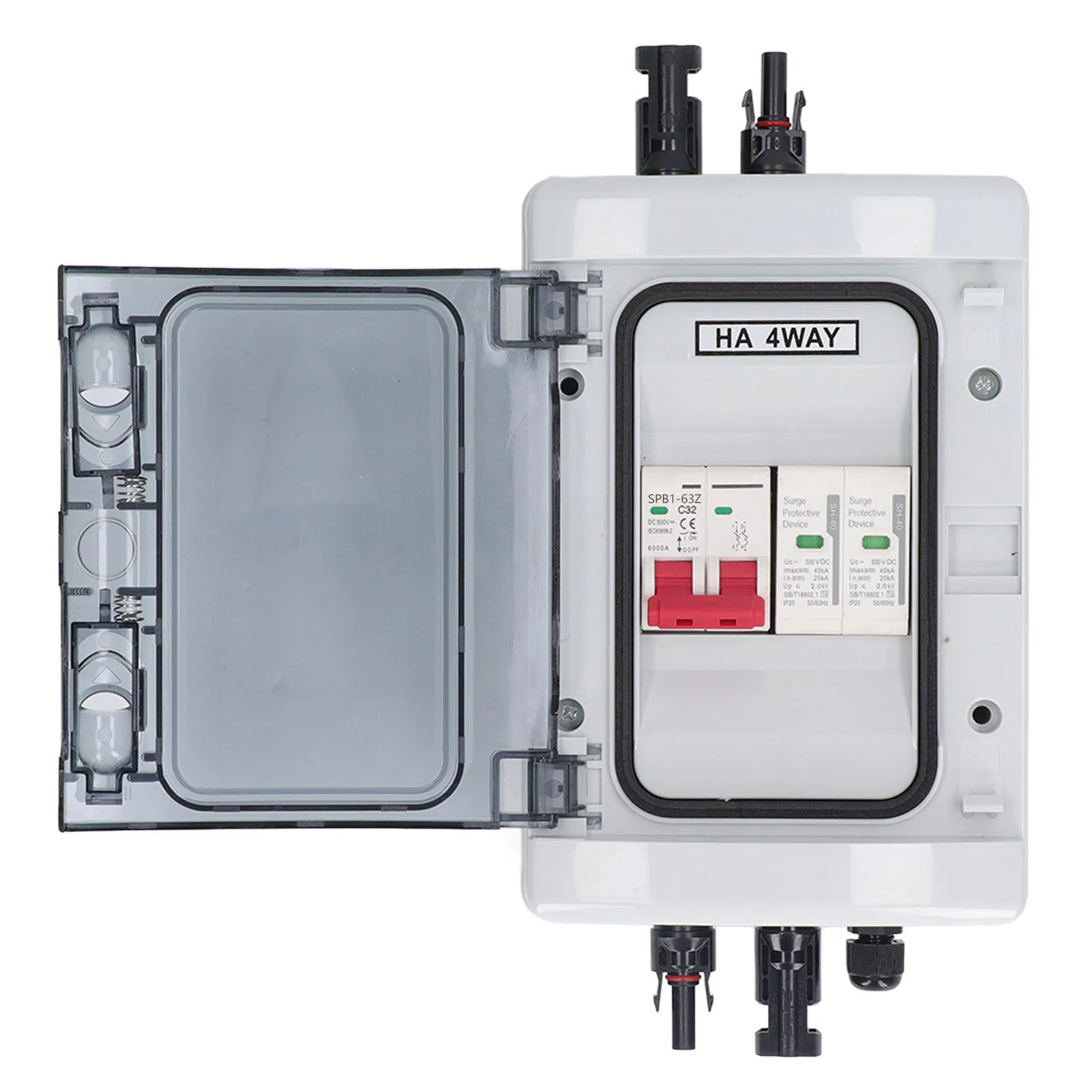 PV Circuit Breaker Flame Retardant Photovoltaic Combiner Box Anti Corrosive Transparent Window DC500V 32A IP65 for Household
PV Circuit Breaker Flame Retardant Photovoltaic Combiner Box Anti Corrosive Transparent Window DC500V 32A IP65 for Household