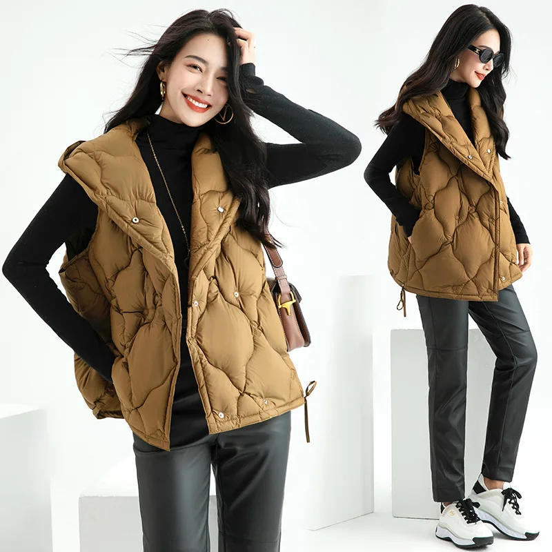 Winter Women Knit Vests White Duck Down Coat Female Hooded Single Breasted Sleeveless Vest Jacket Casual Lady Puffer Outwear New
Winter Women Knit Vests White Duck Down Coat Female Hooded Single Breasted Sleeveless Vest Jacket Casual Lady Puffer Outwear New