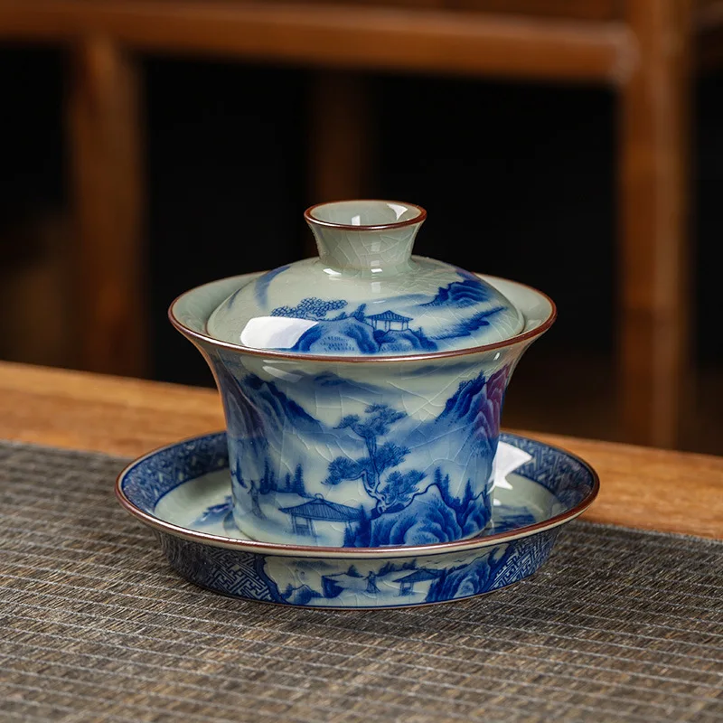 Jingdezhen Porcelain Gaiwan Upscale Retro Old Clay Large Capacity Blue and White Mountains Flowing Water Chinese
Jingdezhen Porcelain Gaiwan Upscale Retro Old Clay Large Capacity Blue and White Mountains Flowing Water Chinese