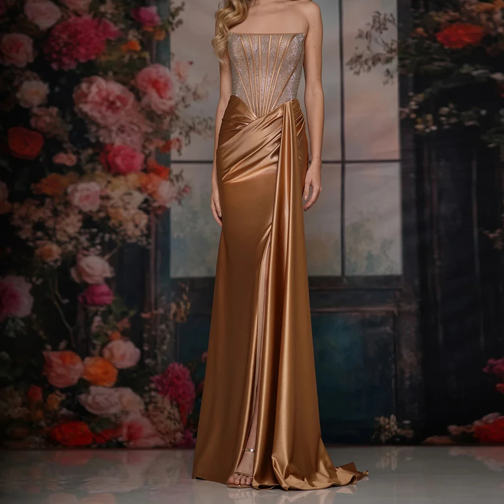 Mermaid Women's Evening Dresses Floor-length Strapless Sleeveless Prom Gown Fashion Crystal Simple Draped Pleat Customized Gowns
Mermaid Women's Evening Dresses Floor-length Strapless Sleeveless Prom Gown Fashion Crystal Simple Draped Pleat Customized Gowns