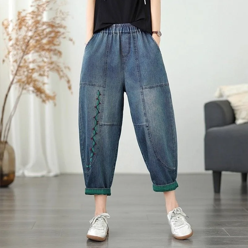 pantsPlus Size Women's Autumn Retro Embroidered Denim Pants Elastic Waist Loose Fit Cropped Harem Jeans Casual Slimming Trousers
pantsPlus Size Women's Autumn Retro Embroidered Denim Pants Elastic Waist Loose Fit Cropped Harem Jeans Casual Slimming Trousers