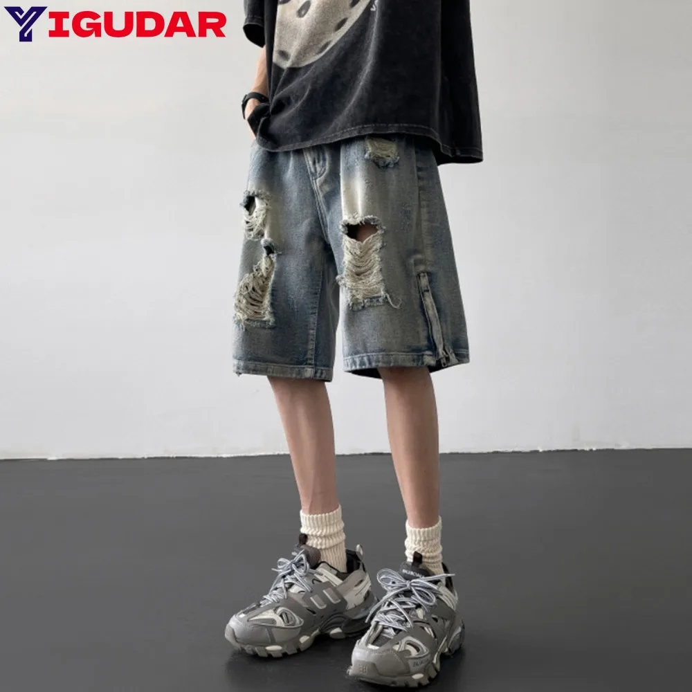Summer Men's Fashion Straight Loose Hole Denim Shorts Korean Fashion Streetwear Blue Slim Jeans Shorts Mens Crop Pants jeans
Summer Men's Fashion Straight Loose Hole Denim Shorts Korean Fashion Streetwear Blue Slim Jeans Shorts Mens Crop Pants jeans