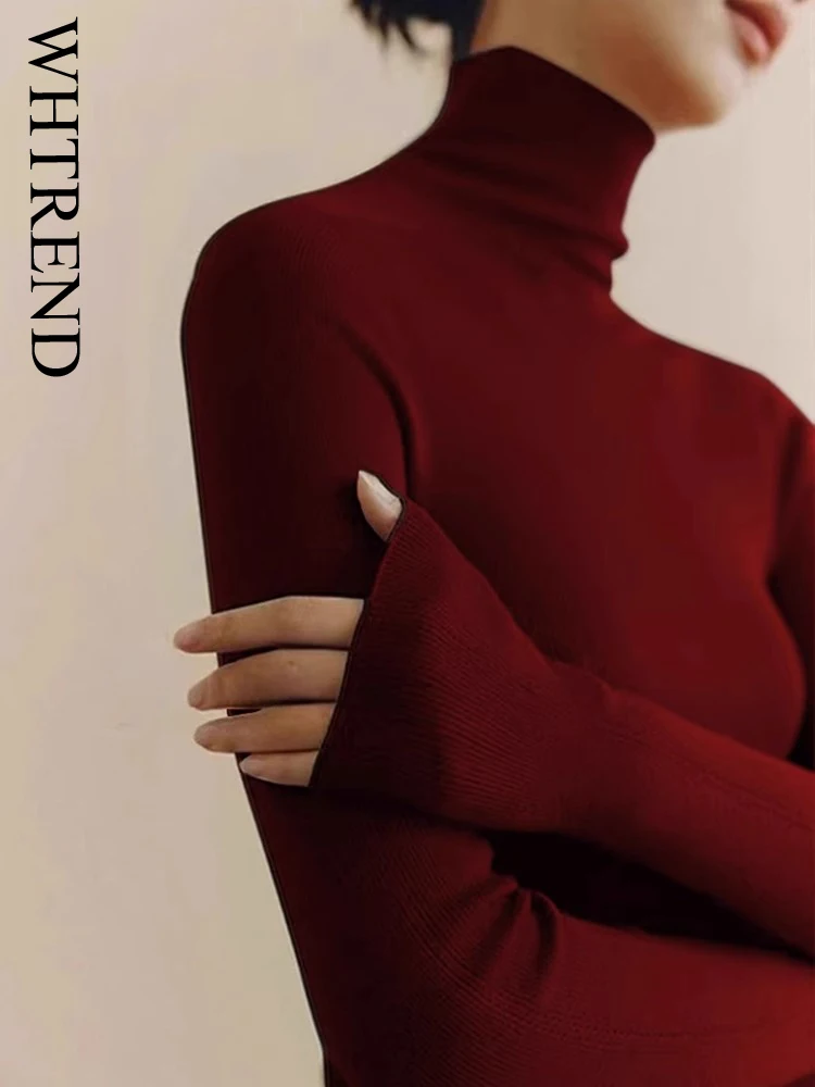 WHTREND French Style Red High Neck Slim Fit Elegant Knitted Sweater For Women Autumn Winter Base Sweaters Inner Wear WH1494 
WHTREND French Style Red High Neck Slim Fit Elegant Knitted Sweater For Women Autumn Winter Base Sweaters Inner Wear WH1494