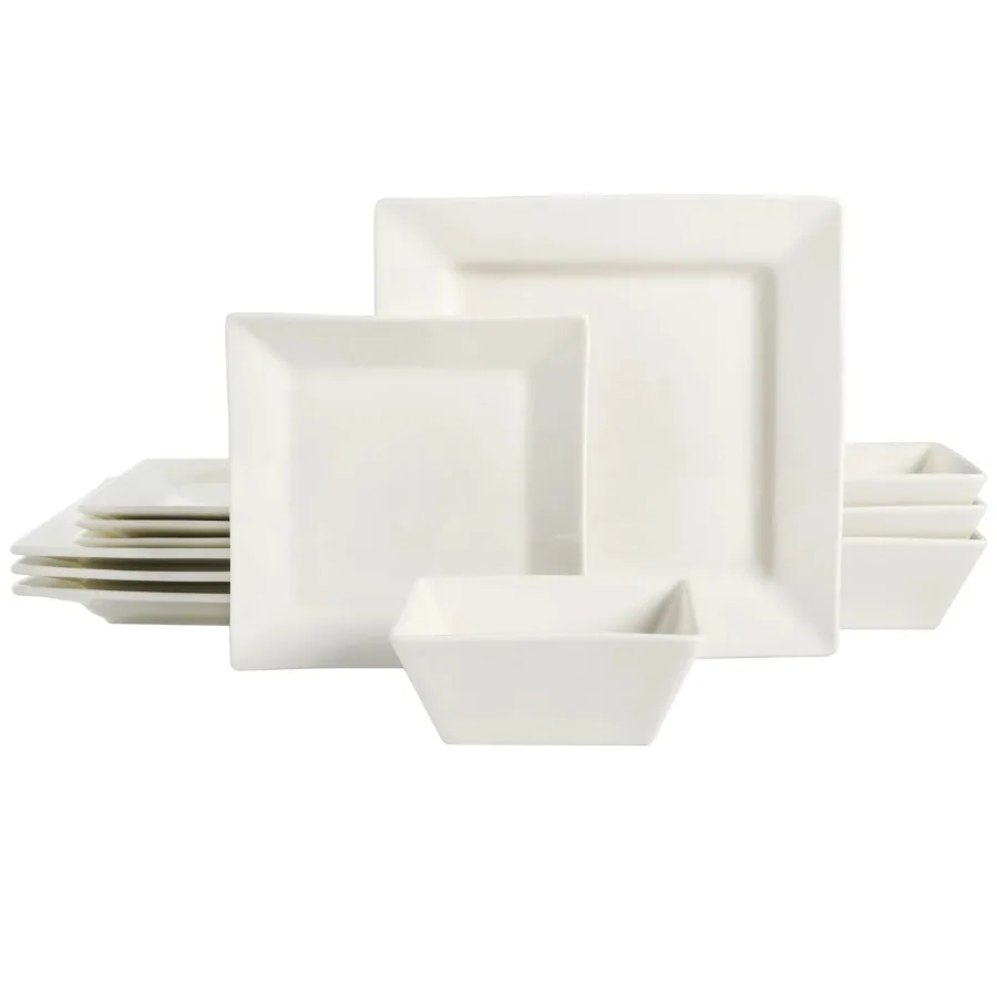 Hard Square 12 Piece Fine Ceramic Dinnerware Set in White
Hard Square 12 Piece Fine Ceramic Dinnerware Set in White