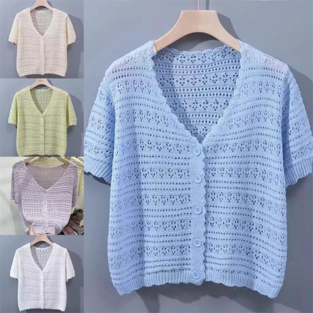 Fashion Hollow Out Knitted Cardigan Thin Short Sleeve Sun-Proof Tops V-Neck Casual Outwear Women
Fashion Hollow Out Knitted Cardigan Thin Short Sleeve Sun-Proof Tops V-Neck Casual Outwear Women