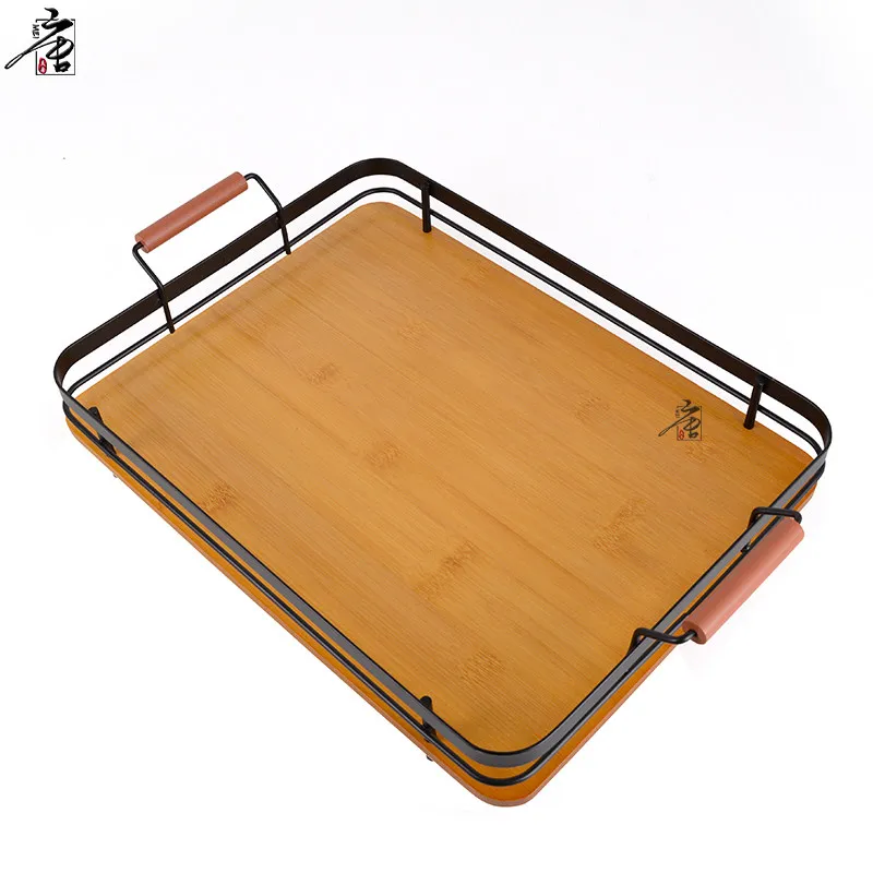 Simple wrought iron handle tray baking bread restaurant hotel tea set tray rectangular European bamboo and wood tray
Simple wrought iron handle tray baking bread restaurant hotel tea set tray rectangular European bamboo and wood tray