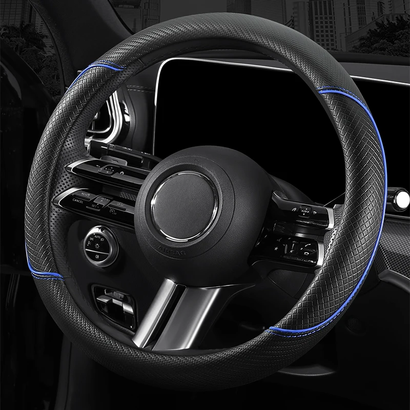 Spliced Carbon Fiber Pattern Steering Wheel Cover with Contrast Color Insert, Comfortable and Non-Slip Grip, Fits 14.5-15 Inch
Spliced Carbon Fiber Pattern Steering Wheel Cover with Contrast Color Insert, Comfortable and Non-Slip Grip, Fits 14.5-15 Inch