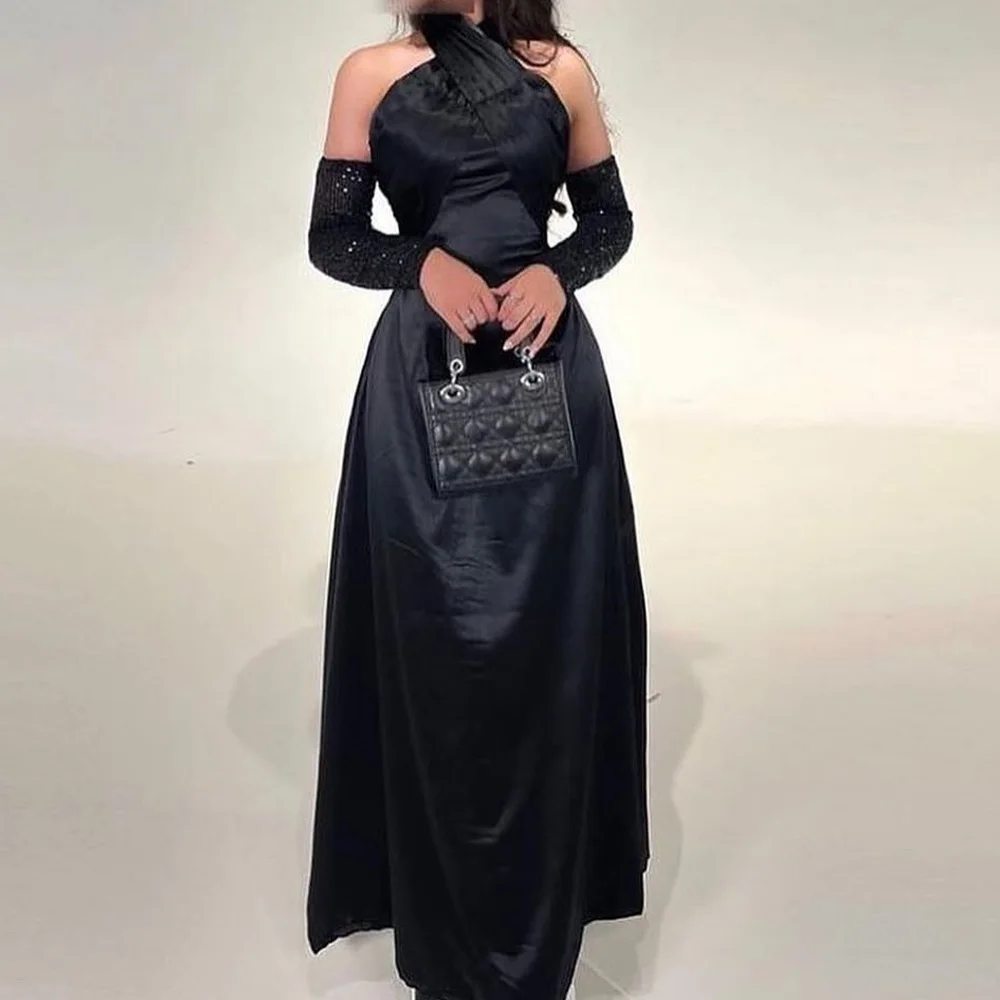 Customized Temperament Jersey A-Line Detachable Sleeve Sequined Evening Dresses Halter Black Panel Train Homecoming Dress
Customized Temperament Jersey A-Line Detachable Sleeve Sequined Evening Dresses Halter Black Panel Train Homecoming Dress