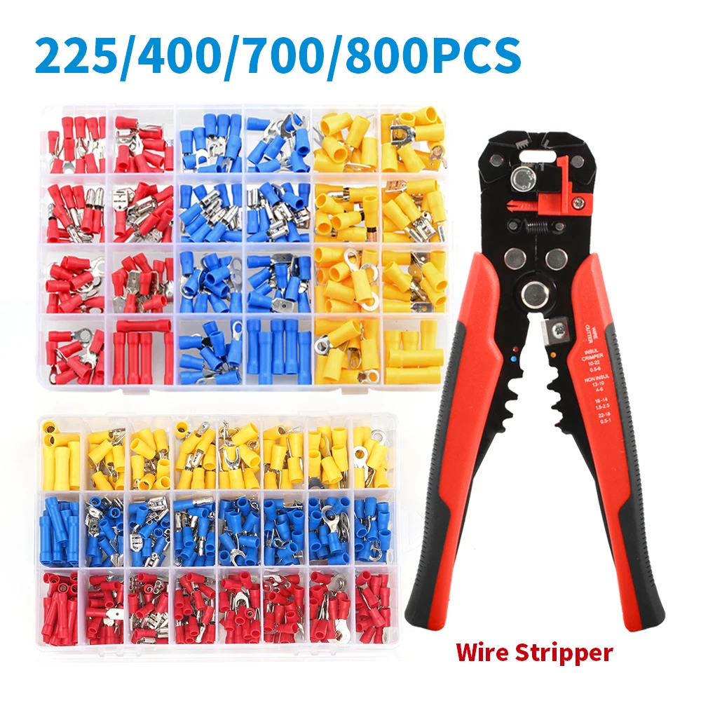 225/400/700/800PCS PVC Terminals Insulated Cable Connector Electrical Wire Crimp Butt Ring Fork Lugs Rolled Kit or Wire Stripper
225/400/700/800PCS PVC Terminals Insulated Cable Connector Electrical Wire Crimp Butt Ring Fork Lugs Rolled Kit or Wire Stripper