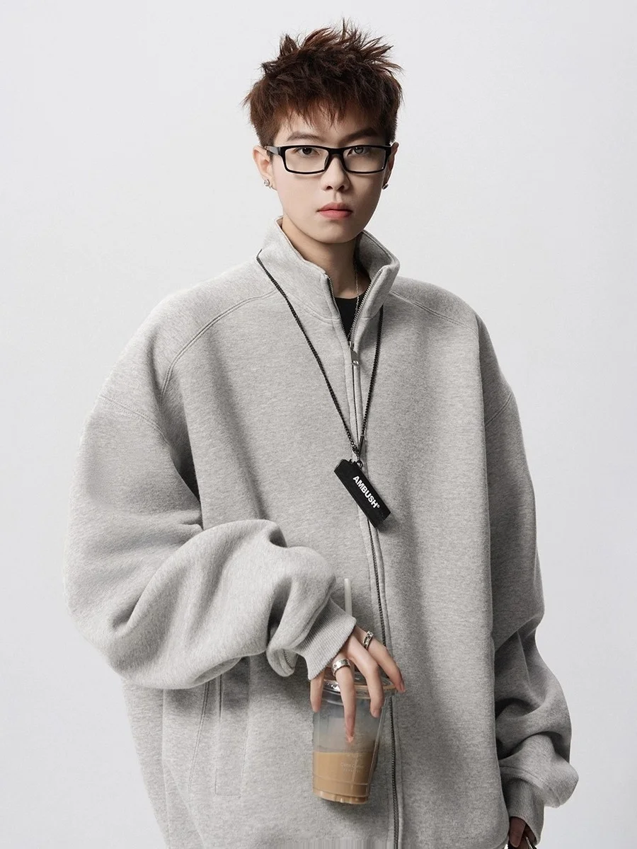 Extra Large Size 300 Pou Pure Color Double Zipper Stand Collar Sweatirt ex Autumn Retro Couple Open Cardigan Outerwear
Extra Large Size 300 Pou Pure Color Double Zipper Stand Collar Sweatirt ex Autumn Retro Couple Open Cardigan Outerwear