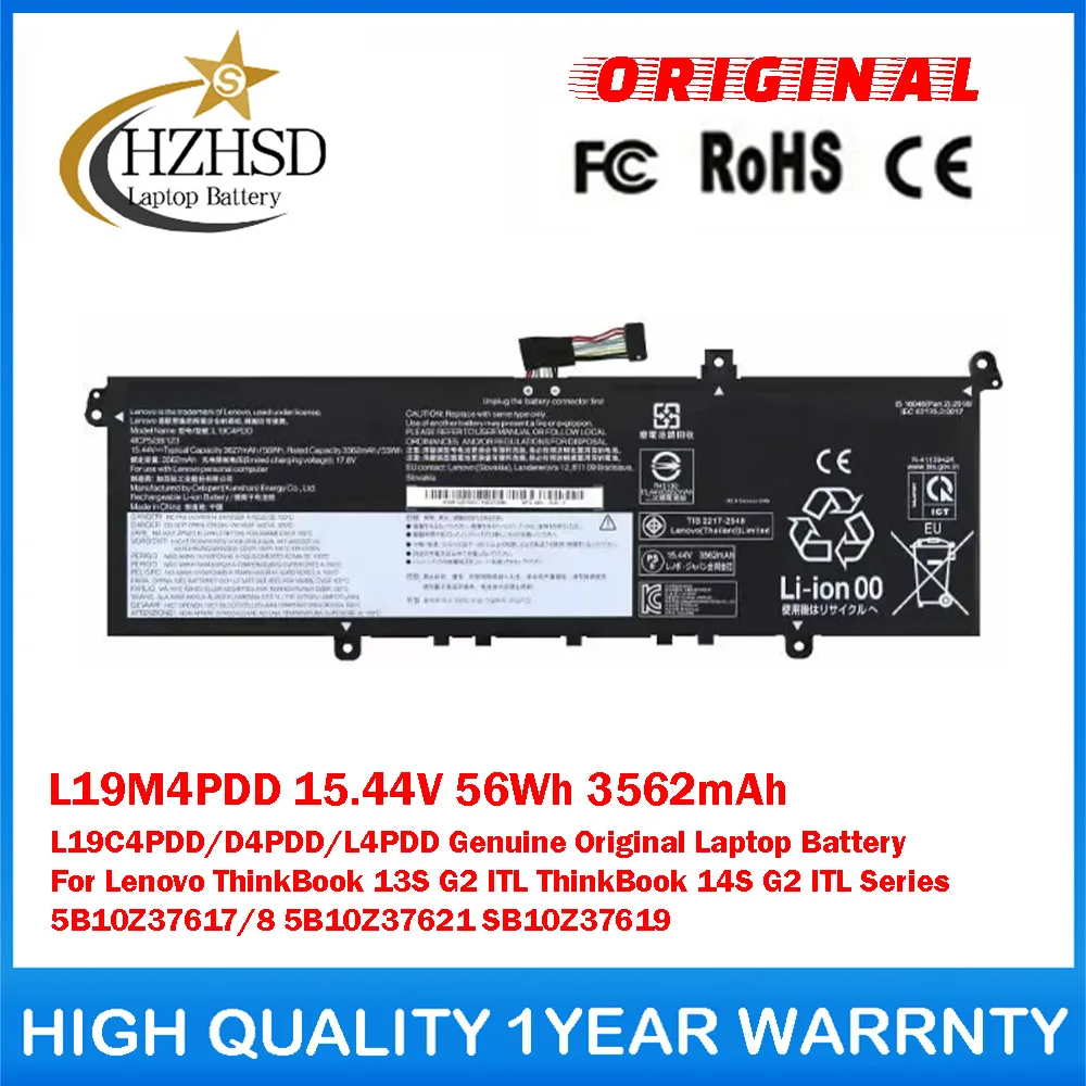 L19M4PDD 15.44V 56Wh 3562mAh L19C4PDD/D4PDD/L4PDD Genuine Original Laptop Battery For Lenovo ThinkBook 13S 14S G2 ITL 5B10Z37617
L19M4PDD 15.44V 56Wh 3562mAh L19C4PDD/D4PDD/L4PDD Genuine Original Laptop Battery For Lenovo ThinkBook 13S 14S G2 ITL 5B10Z37617