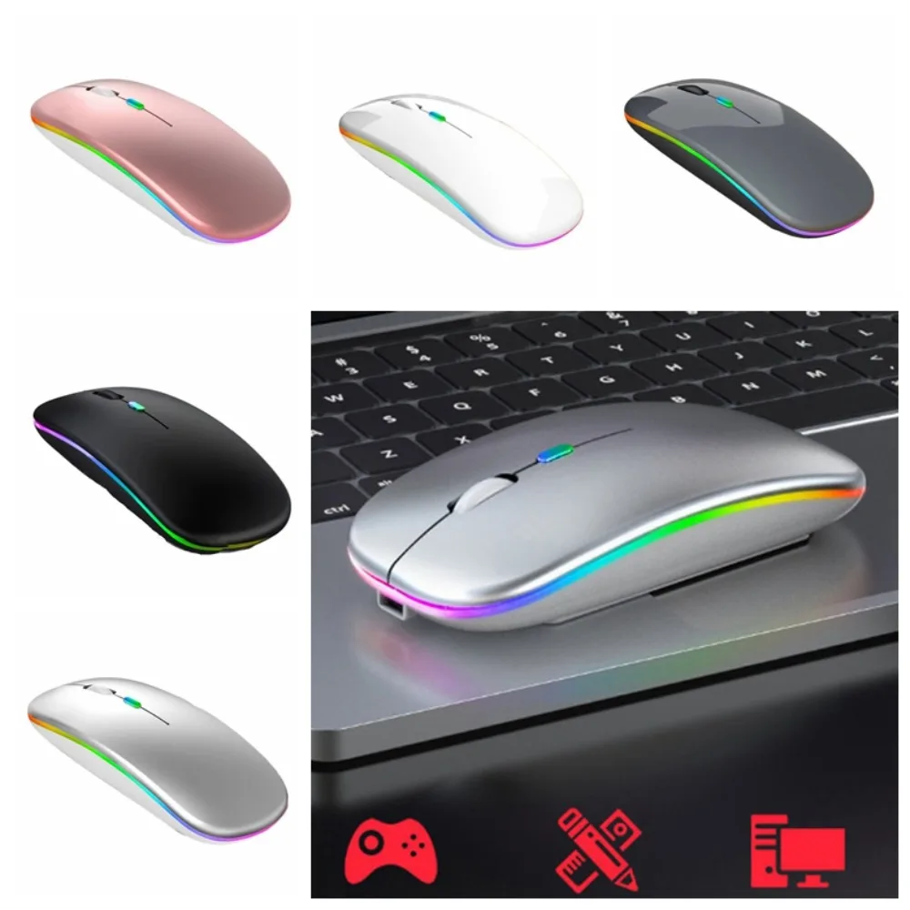LED Light Wireless Mouse Colorful Silent Computer Silent Mouse Dual-mode Rechargeable Gaming Bluetooth Mouse PC/Laptop