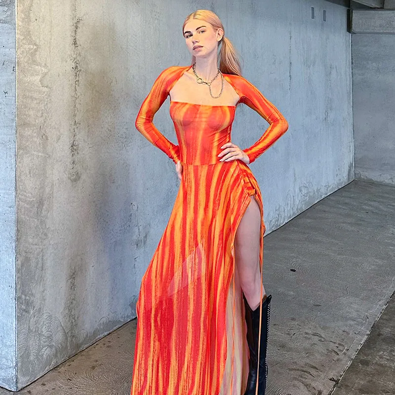 SKMY Orange Strapping Long Sleeved Printed Mesh Square Neck Irregular Long Dress Fashion Beach Holiday Color Matching
SKMY Orange Strapping Long Sleeved Printed Mesh Square Neck Irregular Long Dress Fashion Beach Holiday Color Matching