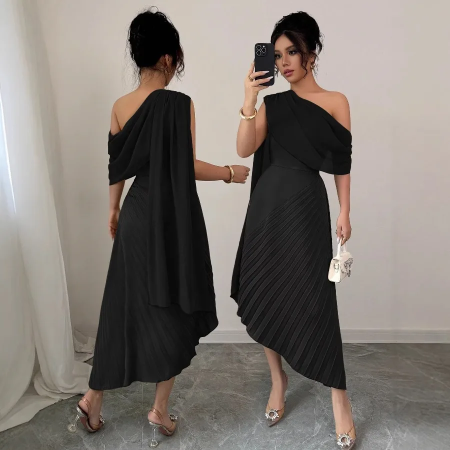 【New style】 women's French one-shoulder streamers irregular pleated high-end banquet dress dress
【New style】 women's French one-shoulder streamers irregular pleated high-end banquet dress dress