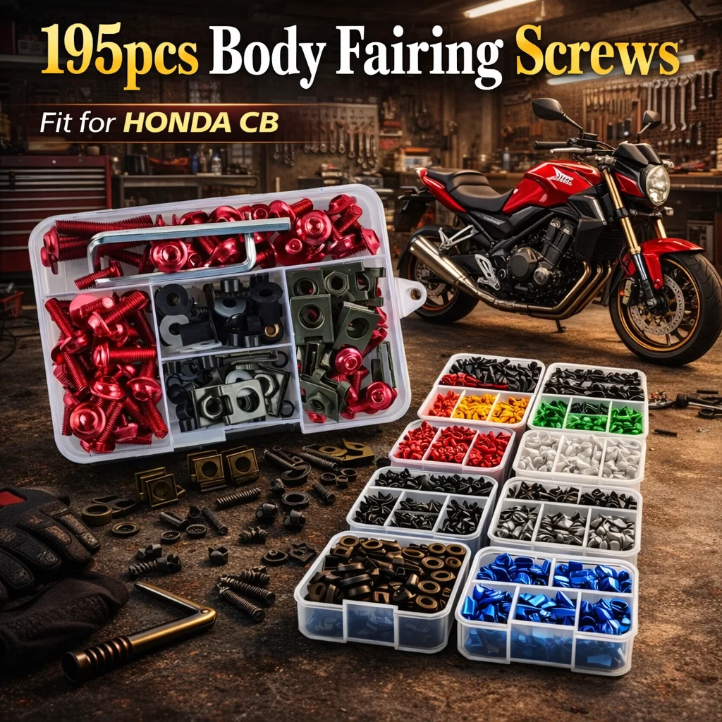 195pcs Motorcycle Fairing Bolts Body Screws Nuts For Honda CB 599 600F CB 400 500 CB919 CB 125 R CB 190R 250R CB1000R Kit CNC
195pcs Motorcycle Fairing Bolts Body Screws Nuts For Honda CB 599 600F CB 400 500 CB919 CB 125 R CB 190R 250R CB1000R Kit CNC