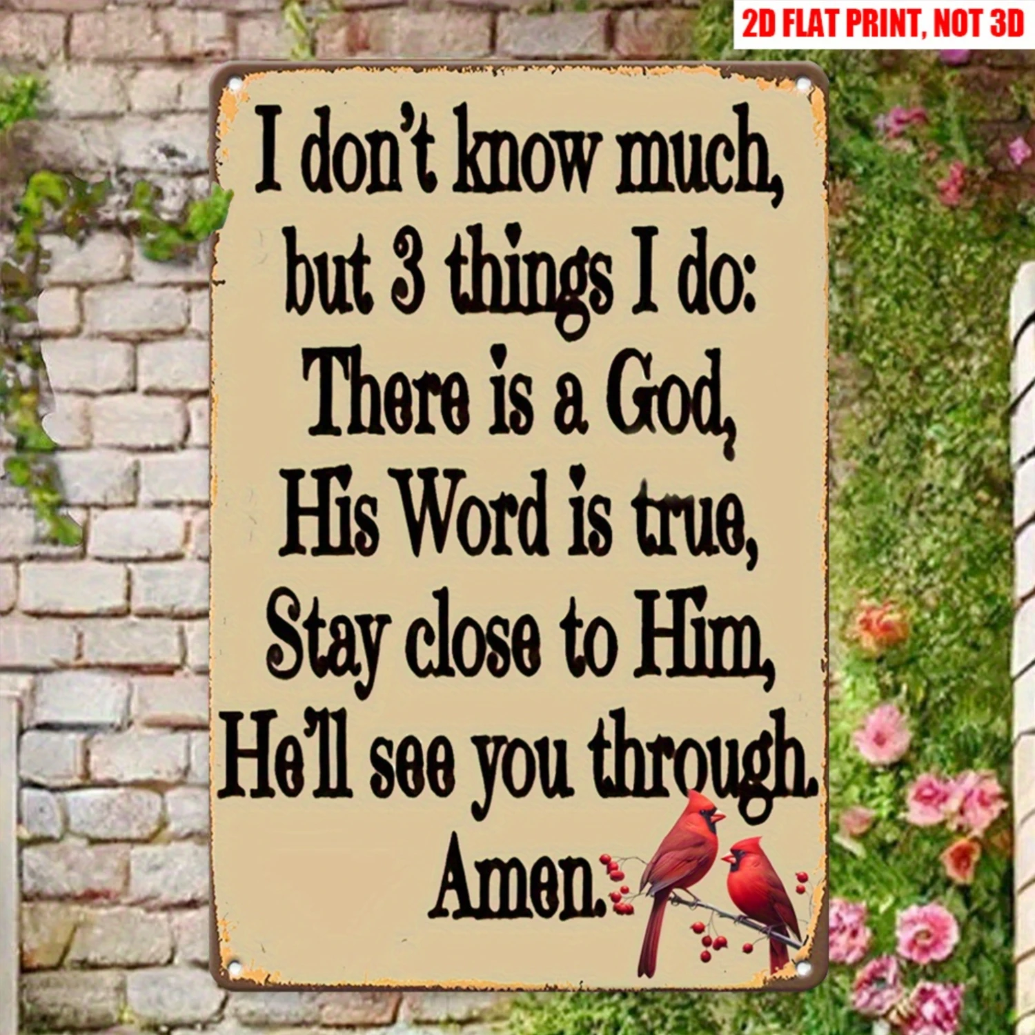 2D Flat, 12x8 Inch Retro Metal Wall Sign with Religious Inspirational Quote & Cardinal Bird Design - Rustic Farmhouse Home Decor for Living Room, Office, Church - Durable 2D Flat Wall-Mounted Plaque, Metal Wall Decor, Clear Readable Text, 2D Flat
2D Flat, 12x8 Inch Retro Metal Wall Sign with Religious Inspirational Quote & Cardinal Bird Design - Rustic Farmhouse Home Decor for Living Room, Office, Church - Durable 2D Flat Wall-Mounted Plaque, Metal Wall Decor, Clear Readable Text, 2D Flat
