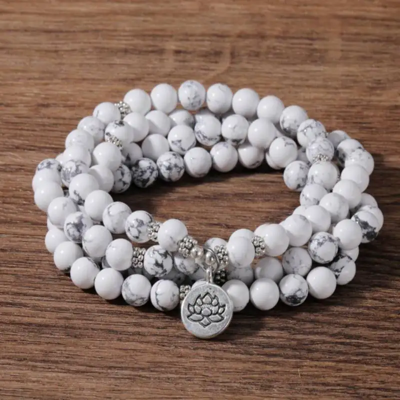 Natural White Howlite 108 Beads Mala Bracelet with Lotus Pendant Spiritual Jewelry
Natural White Howlite 108 Beads Mala Bracelet with Lotus Pendant Spiritual Jewelry