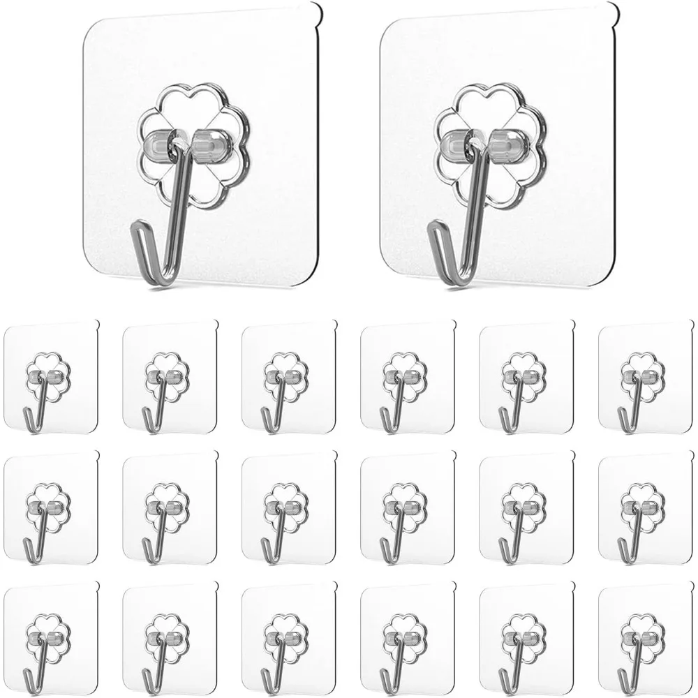 Heavy Duty Transparent Adhesive Hooks 20 Pack Removable 22lb Waterproof for Bathroom Kitchen Ceiling Coat Towel
Heavy Duty Transparent Adhesive Hooks 20 Pack Removable 22lb Waterproof for Bathroom Kitchen Ceiling Coat Towel