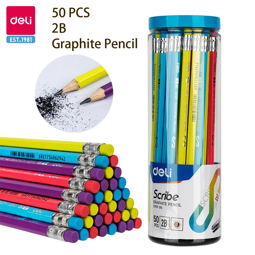 Deli 50pcs 2B Wooden Pencil Lapices with Eraser for Student Children Drawing Writing Lapiz for School Supplies Stationery
Deli 50pcs 2B Wooden Pencil Lapices with Eraser for Student Children Drawing Writing Lapiz for School Supplies Stationery