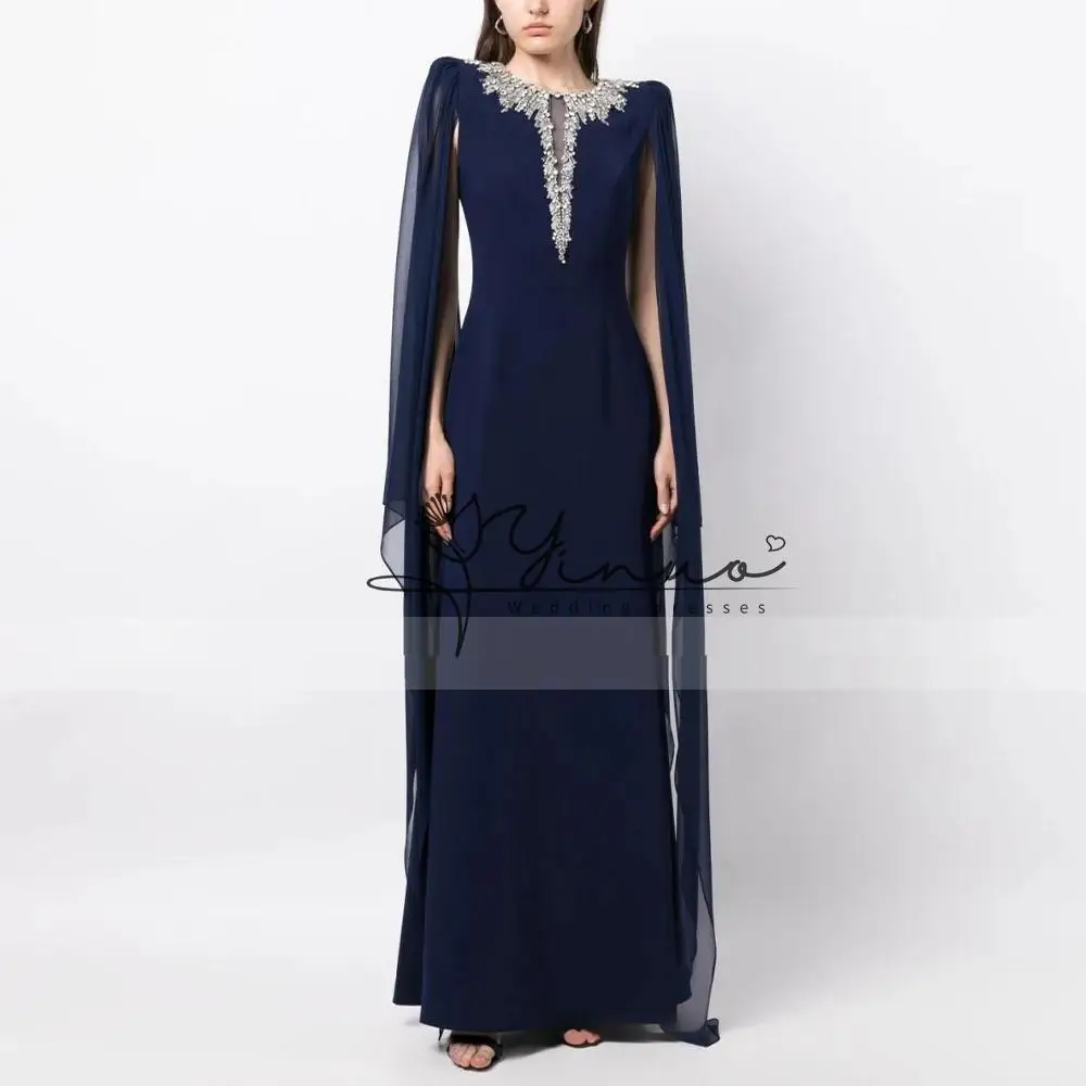 customized Navy Blue Evening Dress Cloak Sleeves Crystal O Neck Mermaid Evening Gown for Women 2025 Floor Length Luxury Wedding
customized Navy Blue Evening Dress Cloak Sleeves Crystal O Neck Mermaid Evening Gown for Women 2025 Floor Length Luxury Wedding