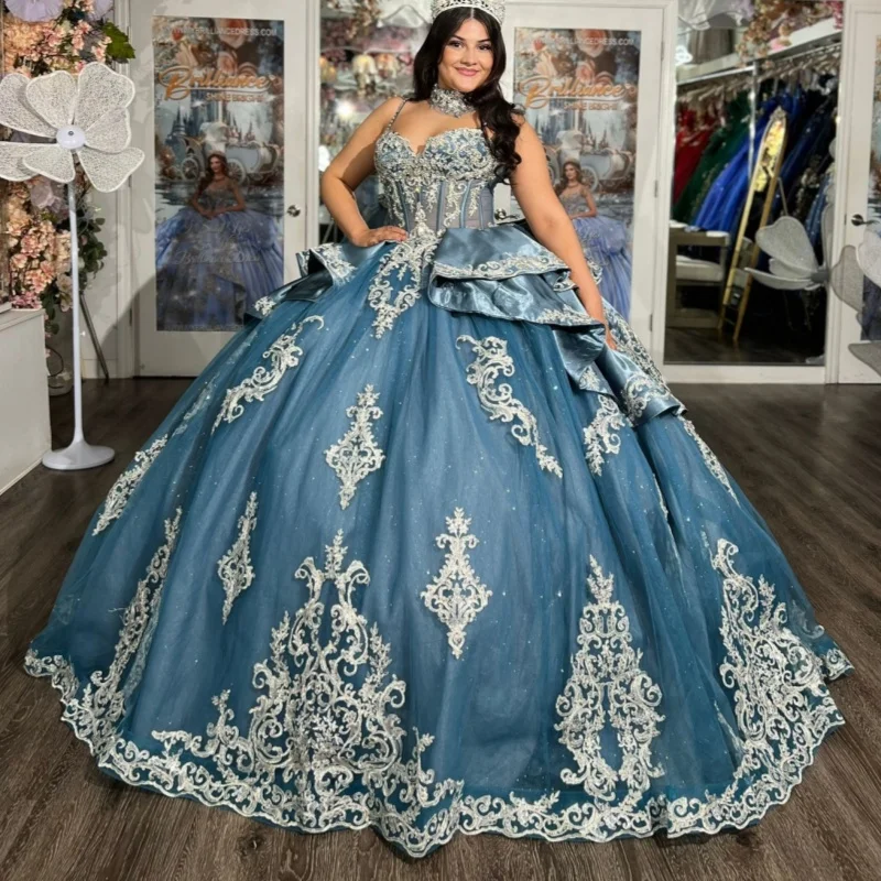Blue Shiny Quinceanera Dresses Ball Gown Off The Shoulder Applique Lace Beading Crystal Corset Tull Party Birthday Sweet 16 Dres
Blue Shiny Quinceanera Dresses Ball Gown Off The Shoulder Applique Lace Beading Crystal Corset Tull Party Birthday Sweet 16 Dres